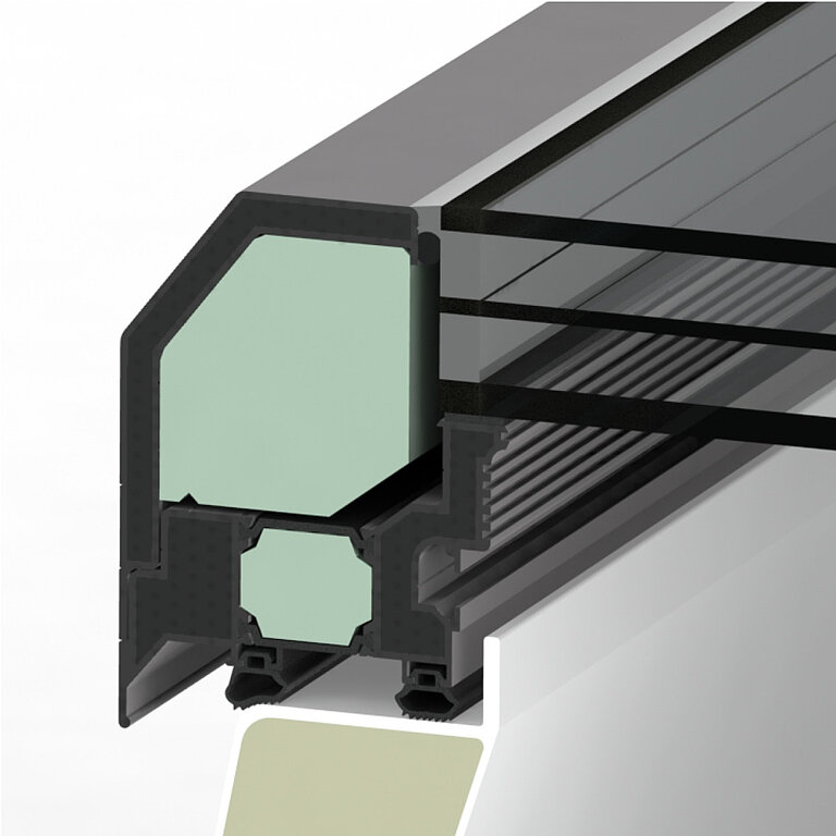LAMILUX Flachdach Fenster FE 0° mit Dreifachverglasung im technischen Querschnitt