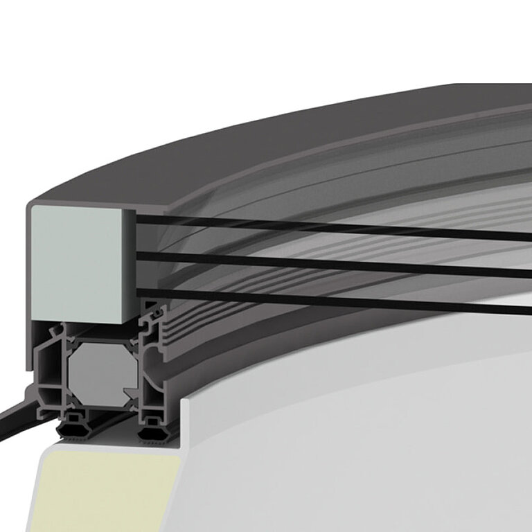 LAMILUX Flachdach Fenster FE rund mit Dreifachverglasung im Querschnitt