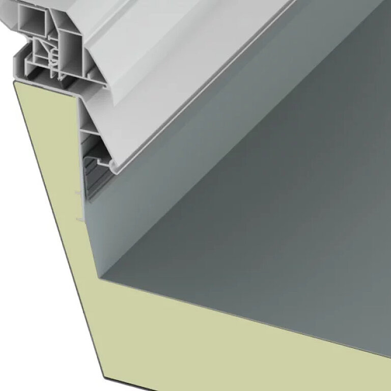LAMILUX Lichtkuppel F100 W Stahl-Aufsatzkranz im technischen Anschlussdetail
