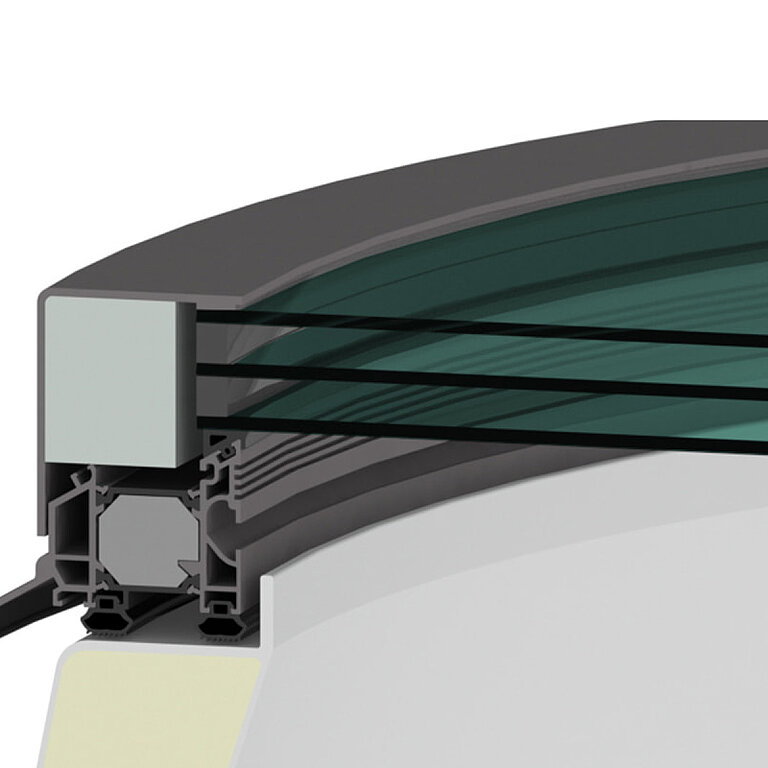 LAMILUX Flachdach Fenster FE rund mit Dreifachverglasung im Querschnitt