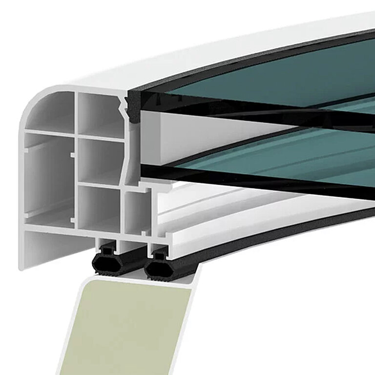 LAMILUX Flachdach Fenster mit 2-fach Sonnenschutzverglasung im technischen Querschnitt