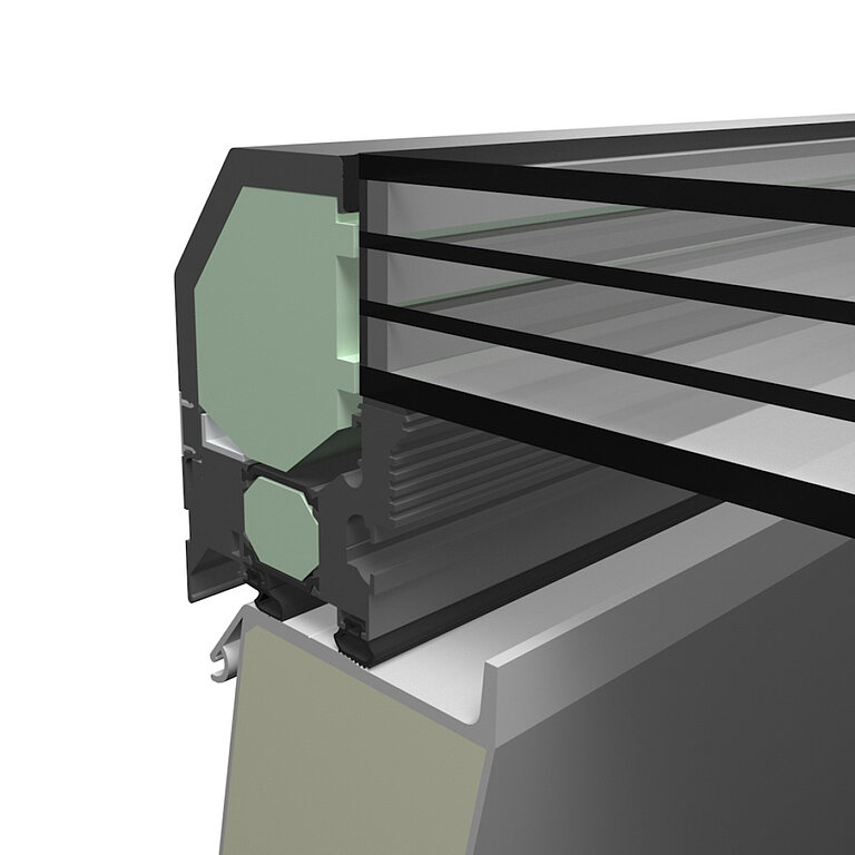 LAMILUX Flachdach Fenster FE Passivhaus mit Wärmeschutzverglasung im technischen Querschnitt