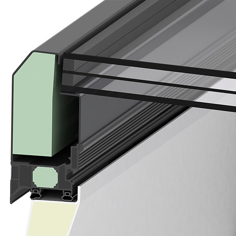 LAMILUX Flachdach Fenster FE 3° mit Dreifachverglasung im technischen Querschnitt