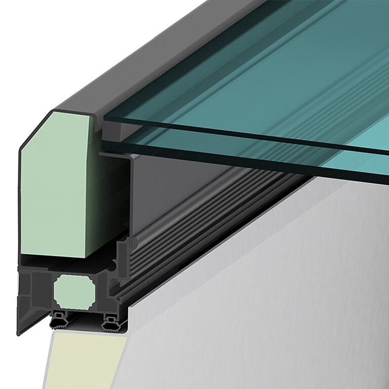 LAMILUX Flachdach Fenster FE 3° mit Doppelverglasung im technischen Querschnitt