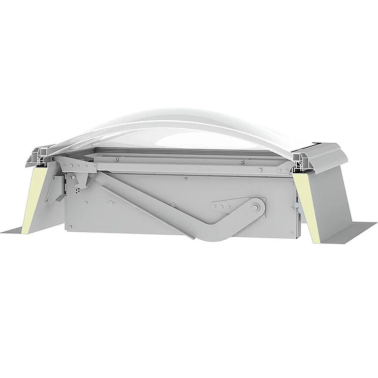 LAMILUX Lichtkuppel RWA 24V/48V mit Beschlag im technischen Querschnitt