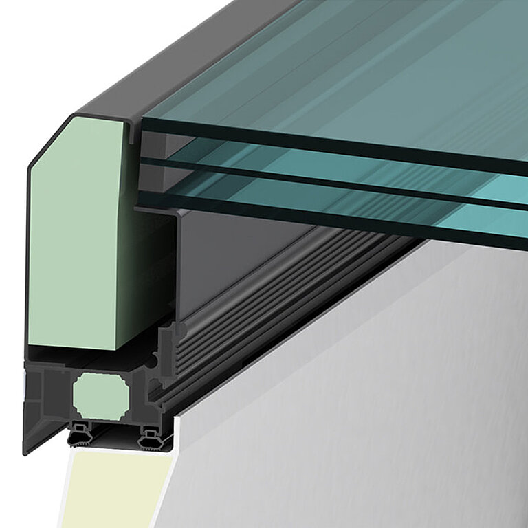 LAMILUX Flachdach Fenster FE 3° mit Dreifachverglasung im technischen Querschnitt