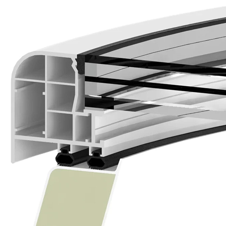 LAMILUX Flachdach Fenster F100 rund mit Dreifach-Wärmedämmverglasung im technischen Querschnitt