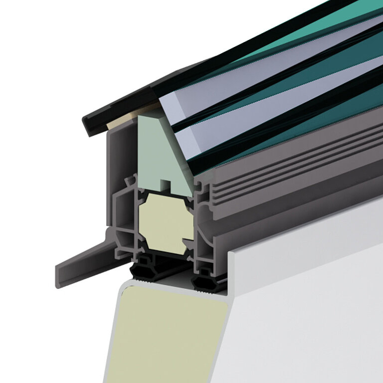 LAMILUX Flachdach Fenster FE Pyramide/Walm mit Mehrfachverglasung im technischen Querschnitt
