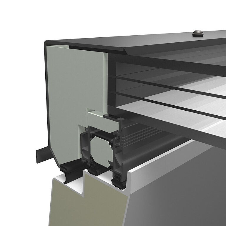 LAMILUX Flachdach Fenster FE Passivhaus Plus mit Mehrfachverglasung im technischen Querschnitt
