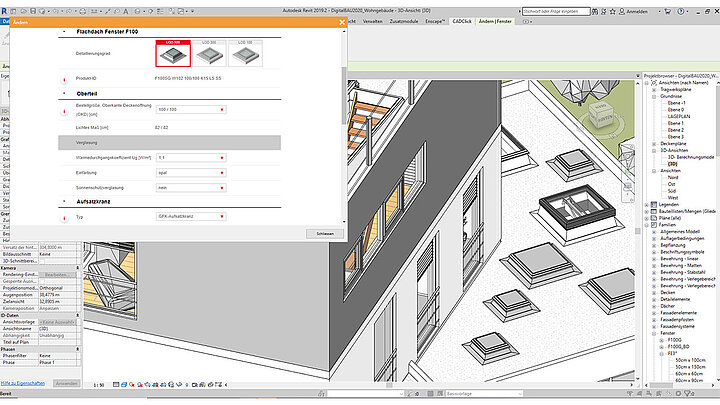 LAMILUX Flachdach Fenster F100 planen im REVIT Format mit Produktkonfigurator