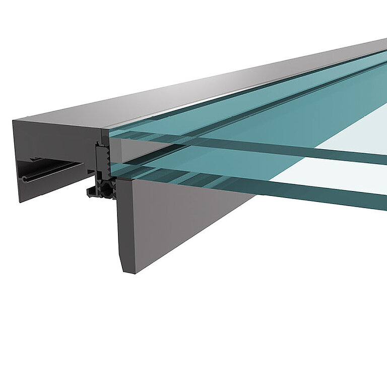LAMILUX MS78 Aluminium-Profilsystem mit Mehrfachverglasung im technischen Querschnitt