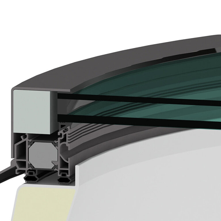 LAMILUX Flachdach Fenster FE rund mit Zweifachverglasung im Querschnitt