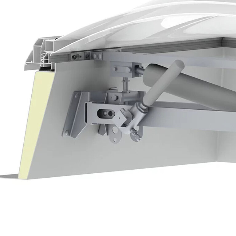LAMILUX Lichtkuppel F100 W mit pneumatischer RWA-Öffnung für Rauch- und Wärmeabzug