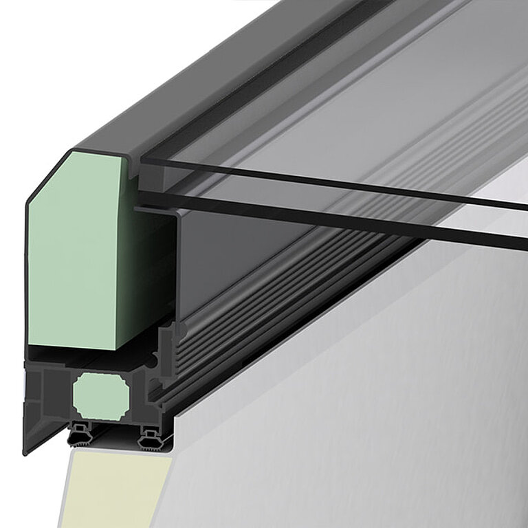 LAMILUX Flachdach Fenster FE 3° mit Doppelverglasung im technischen Querschnitt