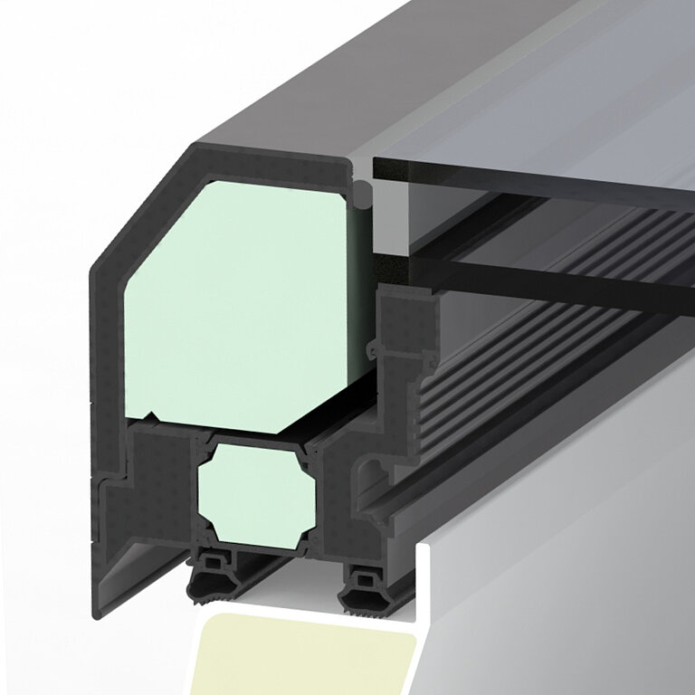 LAMILUX Flachdach Fenster FE 0° mit doppelter Wärmeschutzverglasung im technischen Querschnitt