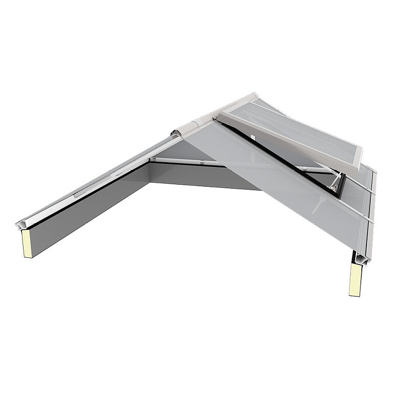 LAMILUX Lichtband Satteldachform als Lichtbandsystem mit geneigter Verglasung und mehrteiligem Aufbau zur architektonischen Tageslichtlösung