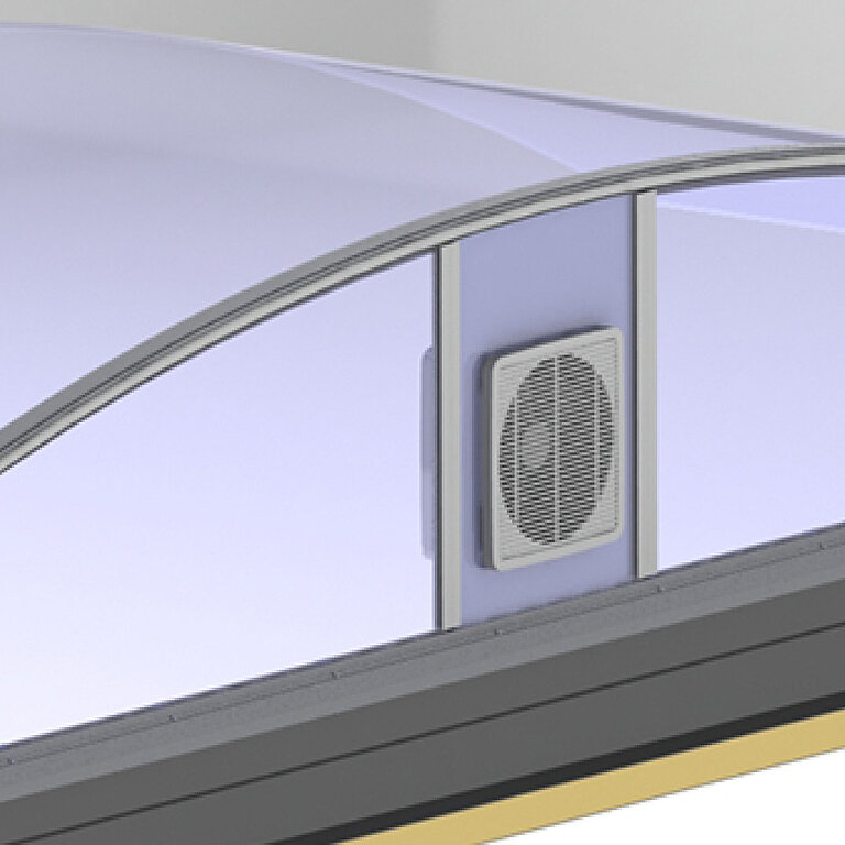 LAMILUX Lichtband S energyline mit Giebelventilator zur aktiven Belüftung