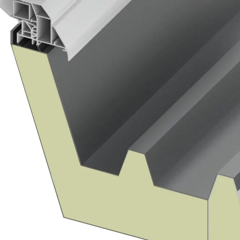 LAMILUX Lichtkuppel F100 W mit Aluminium-Aufsatzkranz im technischen Anschlussdetail