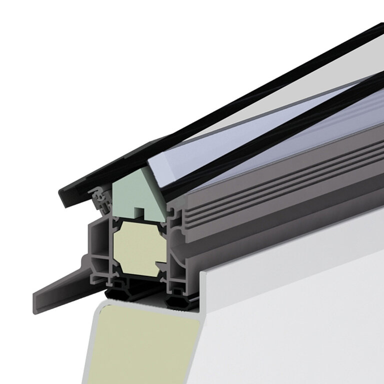 LAMILUX Flachdach Fenster FE Pyramide/Walm mit Zweifachverglasung im technischen Querschnitt
