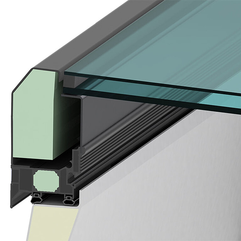 LAMILUX Flachdach Fenster FE 3° mit Mehrfachverglasung im technischen Querschnitt