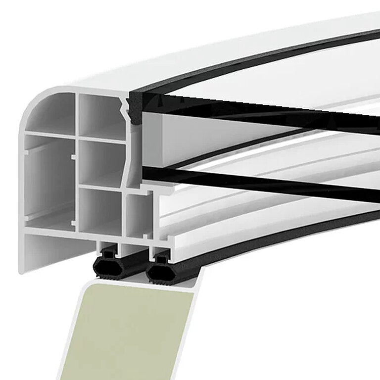 LAMILUX Flachdach Fenster F100 rund mit zweifacher Wärmedämmverglasung im technischen Querschnitt