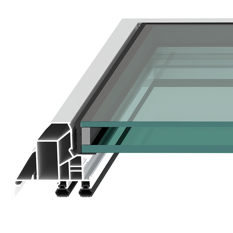 LAMILUX Flachdach Fenster F100 mit Zweifachverglasung im technischen Querschnitt