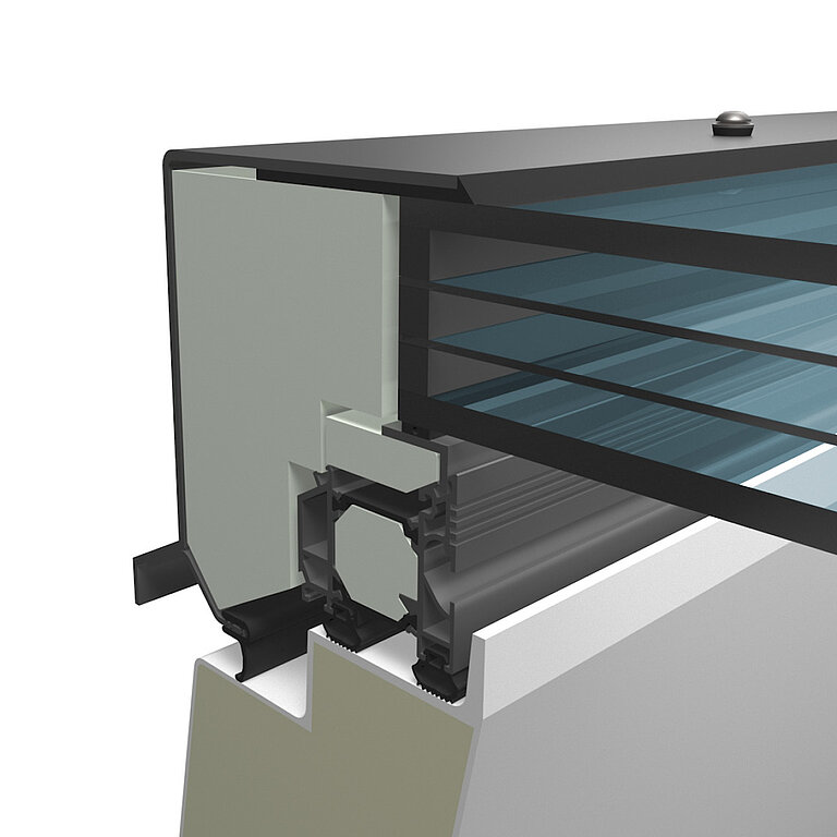 LAMILUX Flachdach Fenster FE Passivhaus Plus mit Mehrfachverglasung im technischen Querschnitt