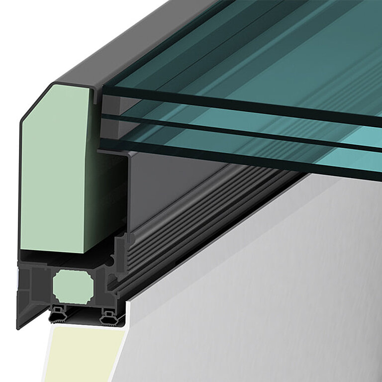 LAMILUX Flachdach Fenster FE 3° mit Dreifachverglasung im technischen Querschnitt