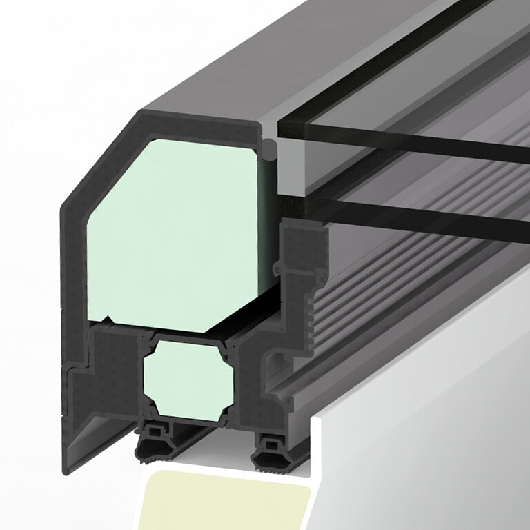 LAMILUX Flachdach Fenster FE 0° mit Zweifachverglasung im technischen Querschnitt