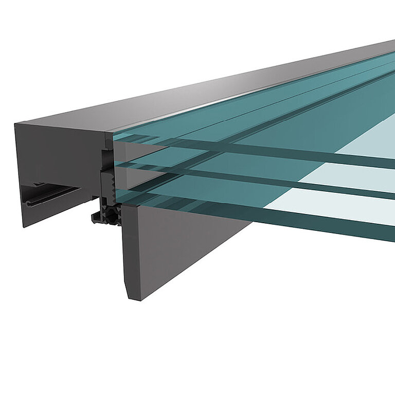 LAMILUX MS78 Aluminium-Profilsystem mit Dreifachverglasung im technischen Querschnitt