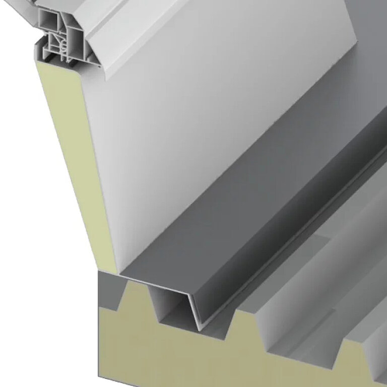LAMILUX Lichtkuppel F100 W mit Aufsatzkranz und Fußflansch im technischen Anschlussdetail