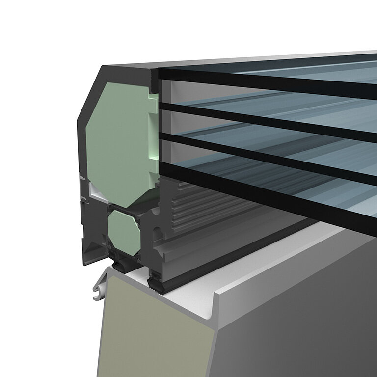 LAMILUX Flachdach Fenster FE Passivhaus mit Vierfachverglasung im technischen Querschnitt