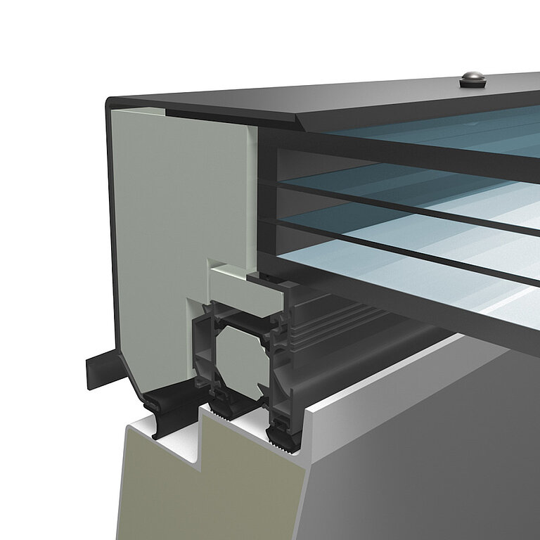 LAMILUX Flachdach Fenster FE Passivhaus Plus mit Vierfachverglasung im technischen Querschnitt