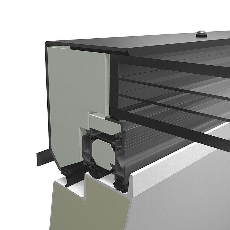 LAMILUX Flachdach Fenster FE Passivhaus Plus mit Vierfachverglasung im technischen Querschnitt
