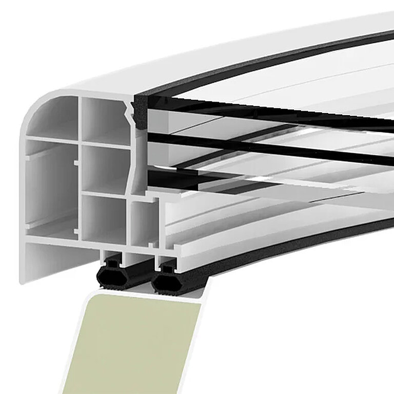 LAMILUX Flachdach Fenster F100 rund mit dreifacher Wärmedämmverglasung im technischen Querschnitt