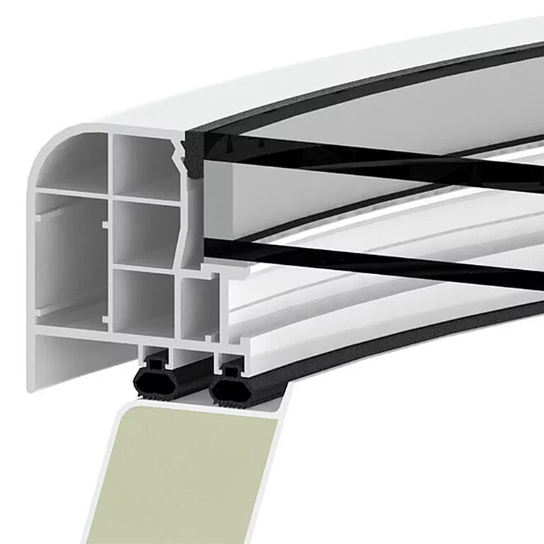LAMILUX Flachdach Fenster F100 rund mit Zweifach-Wärmedämmverglasung im technischen Querschnitt