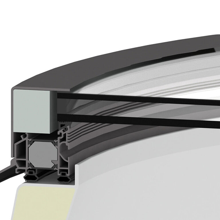 LAMILUX Flachdach Fenster FE rund mit 2-fach ESG MHF Verglasung im Querschnitt