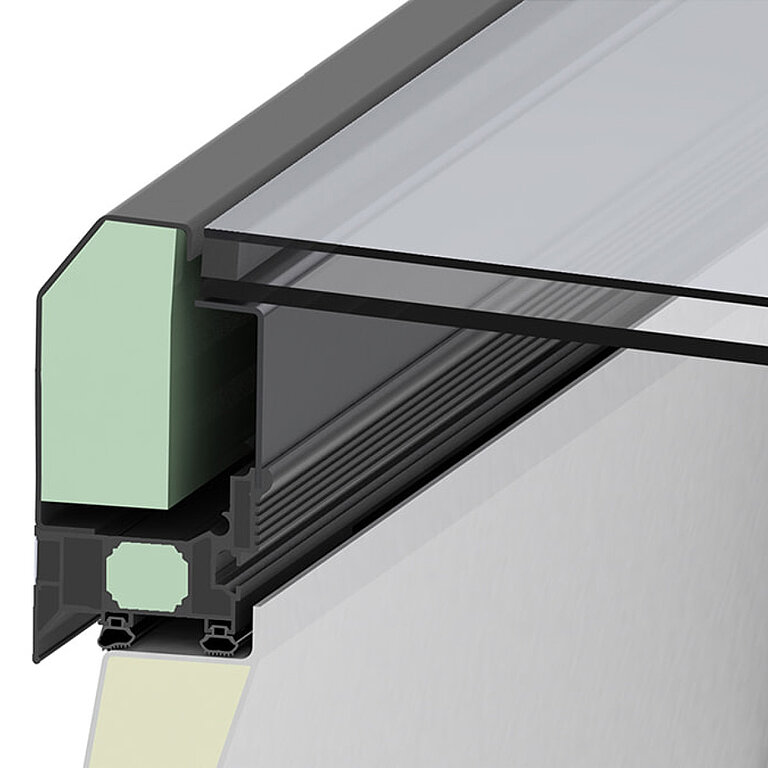 LAMILUX Flachdach Fenster FE 3° mit Doppelverglasung im technischen Querschnitt
