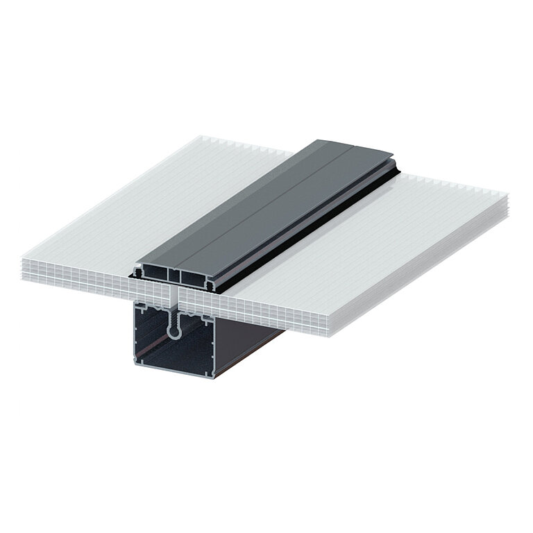 LAMILUX Lichtband S mit Verglasungsvarianten PC10 und PC6 im technischen Querschnitt