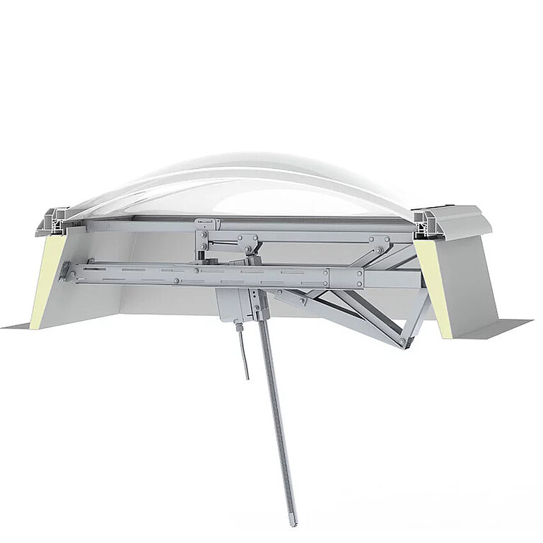 LAMILUX Lichtkuppel RWA 230V mit Beschlag im technischen Querschnitt