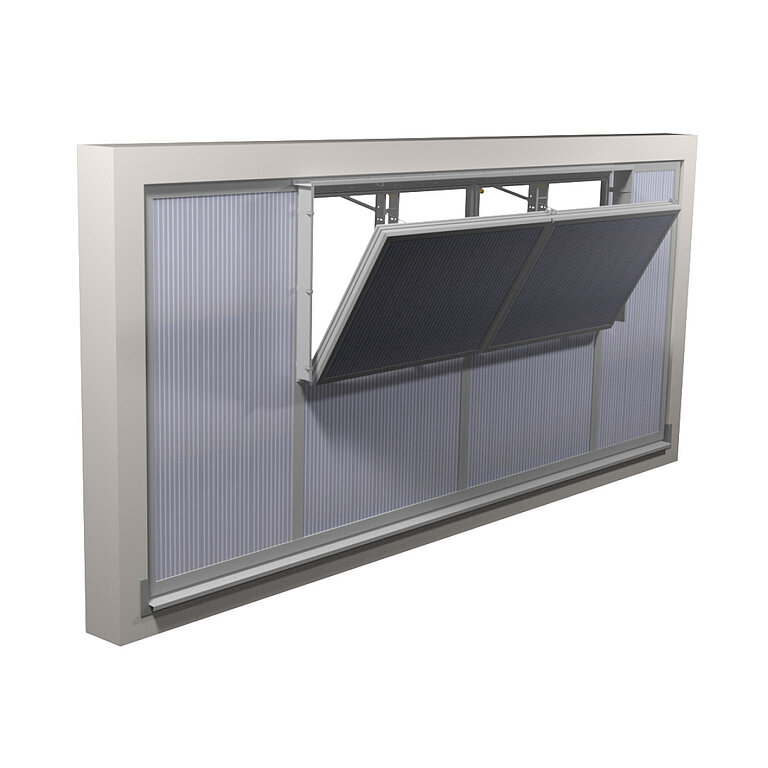 LAMILUX Lichtband Wand/Renovierung mit Klappensystem für RWA und Lüftung im technischen Detail