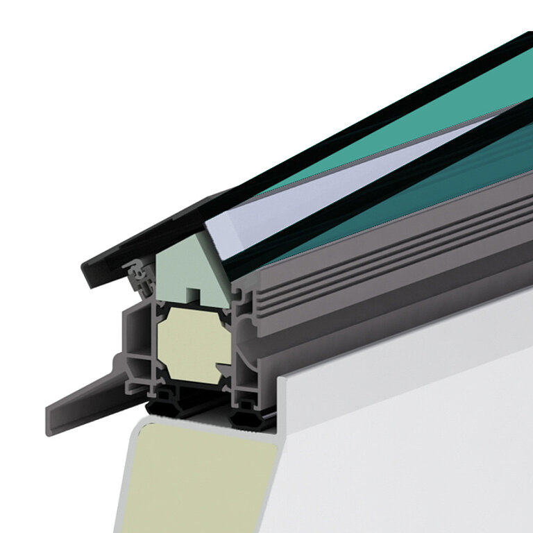 LAMILUX Flachdach Fenster FE Pyramide/Walm mit Zweifachverglasung im technischen Querschnitt