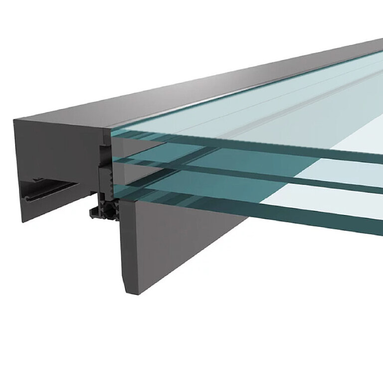 LAMILUX MS78 Aluminium-Profilsystem mit Dreifachverglasung im technischen Querschnitt